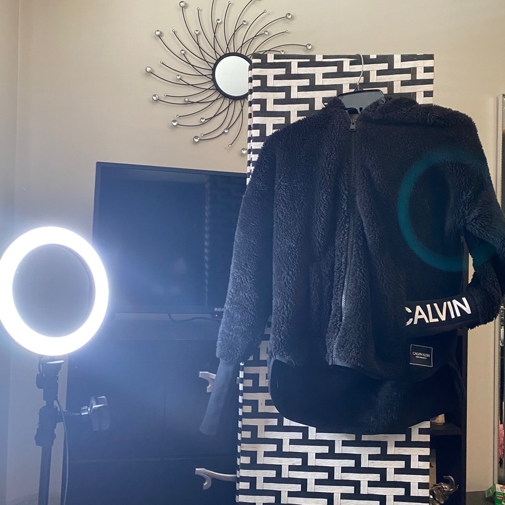 Calvin Klein furry zip up jacket with hood